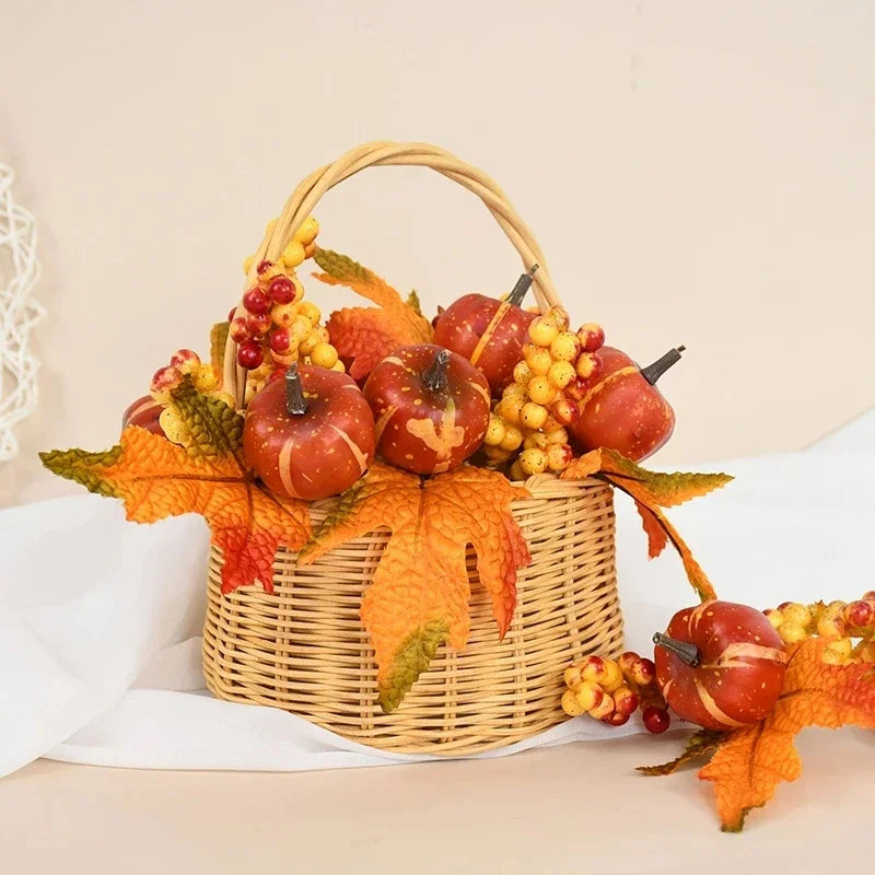 Artificial Maple Leaf Pumpkin Berry Branches Autumn Harvest Home Table Ornament DIY Thanksgiving Halloween Party Decorations
