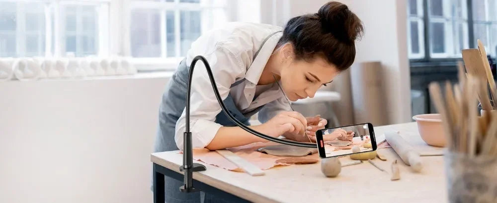 Magnetic Mobile Phone Stand Gooseneck Office Home 360° Rotation Bed Table Foldable Holder with Metal Rings for iPhone 16 15 14