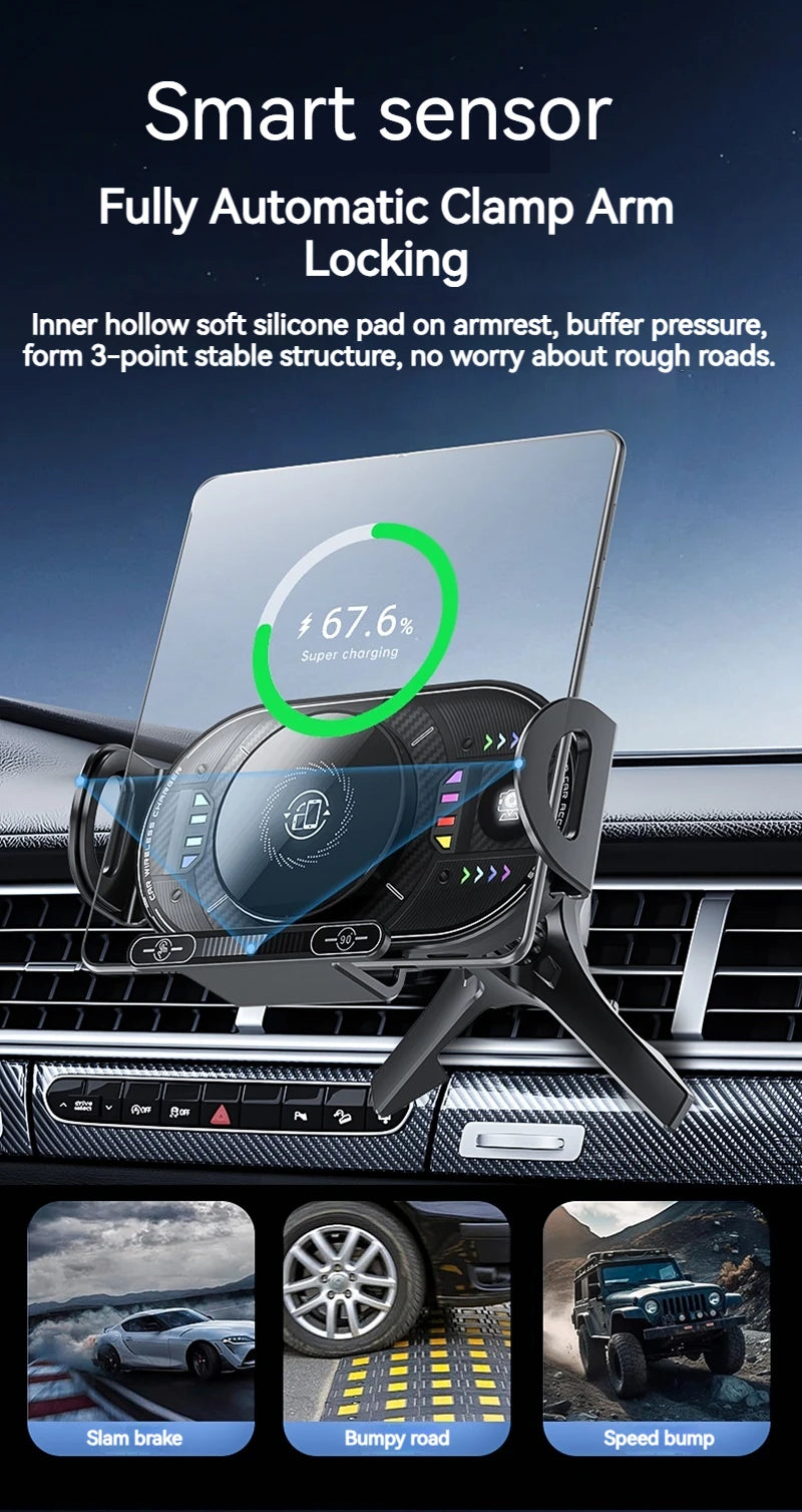 15W Universal Car Phone Wireless Charger Holder 90° Rotation Mount for Samsung Galaxy Fold 6 5 4 3 Z Flip S25 S24 Iphone 17 16