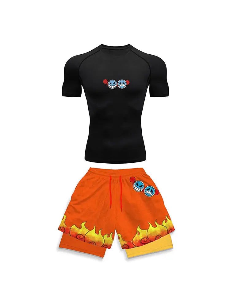 2025 Trendy Printed Compression Sports Suit Clothes Summer Men's Athletic Suit - Stylish Fitness Running Casual Two-Piece Set