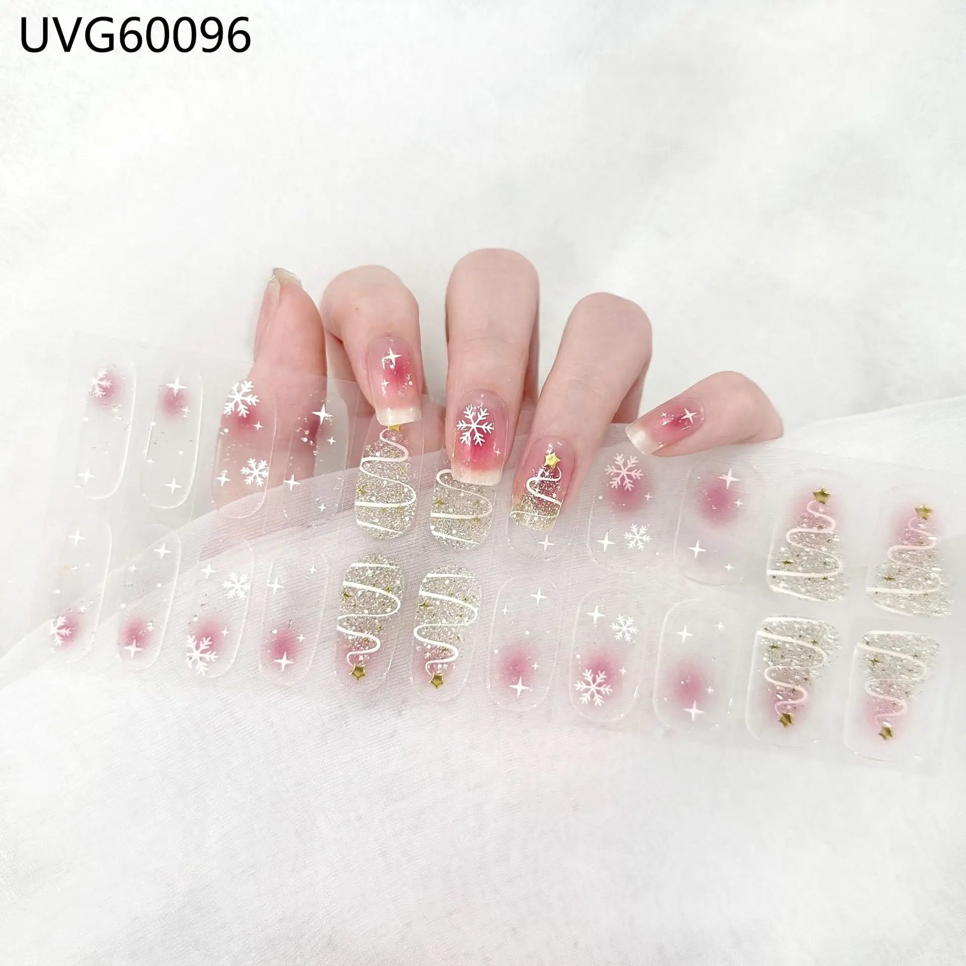 20/22tipsChristmas Semi Cured Nail Sticker UV Led Lamp Semi Cured Gel Design Nail Decals Waterproof Nail Stickers Nail Manicure