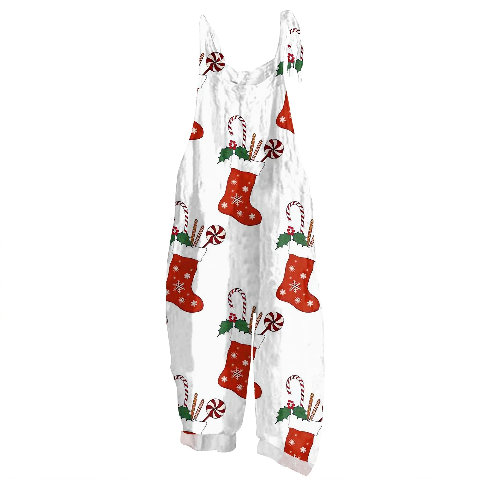 2025 Women's Fashion Christmas Printed Casual Loose Vintage Strappy Jumpsuit Retro Festival Pants New Year Themed Clothing
