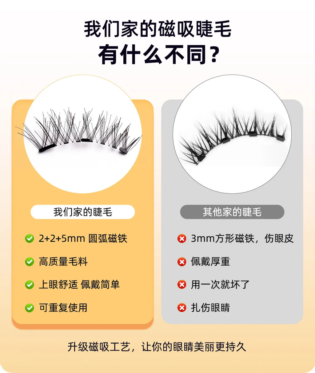 Hot 1 Pair Magnetic Eyelashes Handmade Fluffy Faux Mink Lashes Reusable Natural False Eyelashes and Magnetic Tweezers Set Makeup