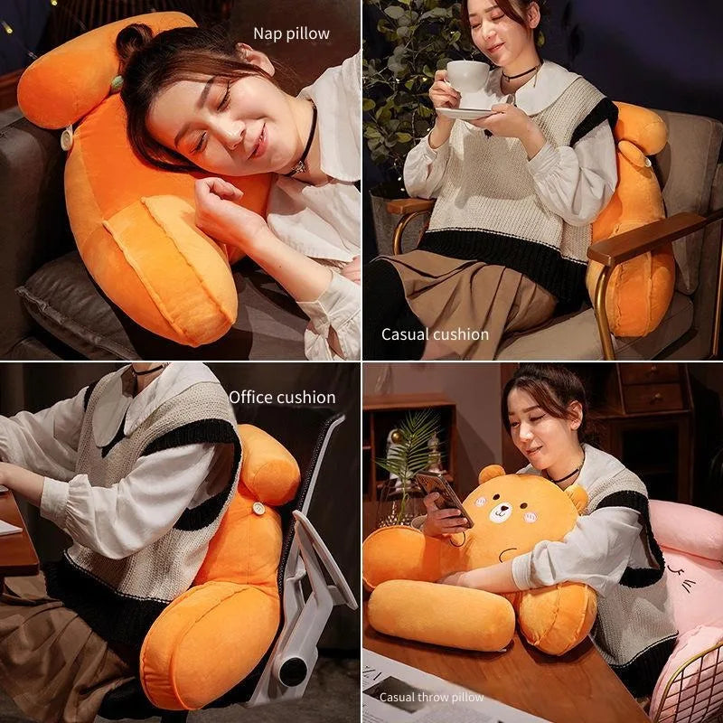 Cute Cartoon U-Shaped Cushion - Soft Cotton Neck Waist Protection Pillow Sofa Bed Office Chair Backrest for Reading Support