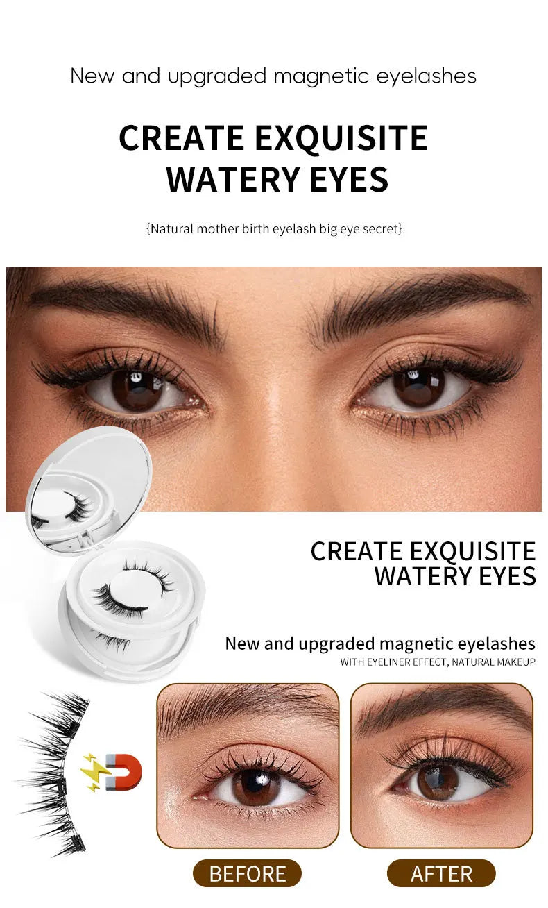 2pairs Magnetic False Eyelashes New Style Glue-Free Mink False Eyelashes Natural Nude Makeup With Mirror Reusable Beauty