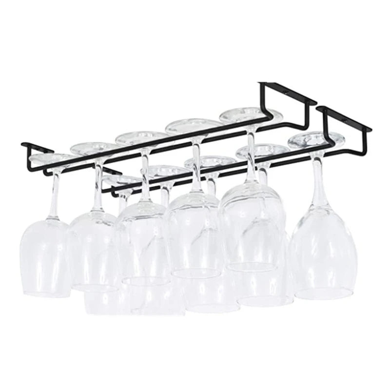Large Stemware Wine Glass Hanger Rack Under Cabinet Kitchen Bar Storage Black 87HA