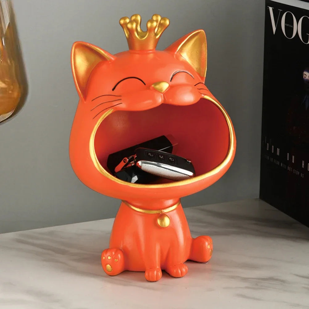 2024 NEW Fortune Crown Big Mouth Cat Entrance Key Storage Tray Decorative Ornament, Light Luxury Housewarming Gift Sculpture