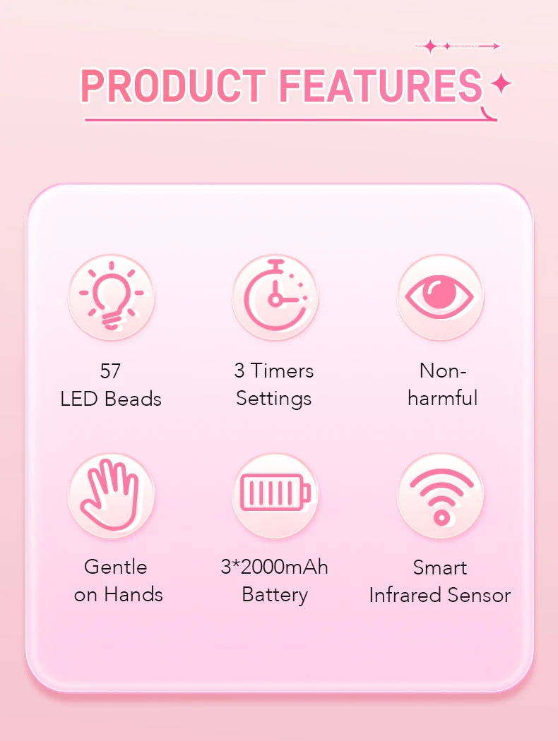 Rechargeable Nail Dryer 57 LED Nail Lamp UV Gel Nail Polish Curing Nail Lamp With Smart Sensor Manicure Salon Tool