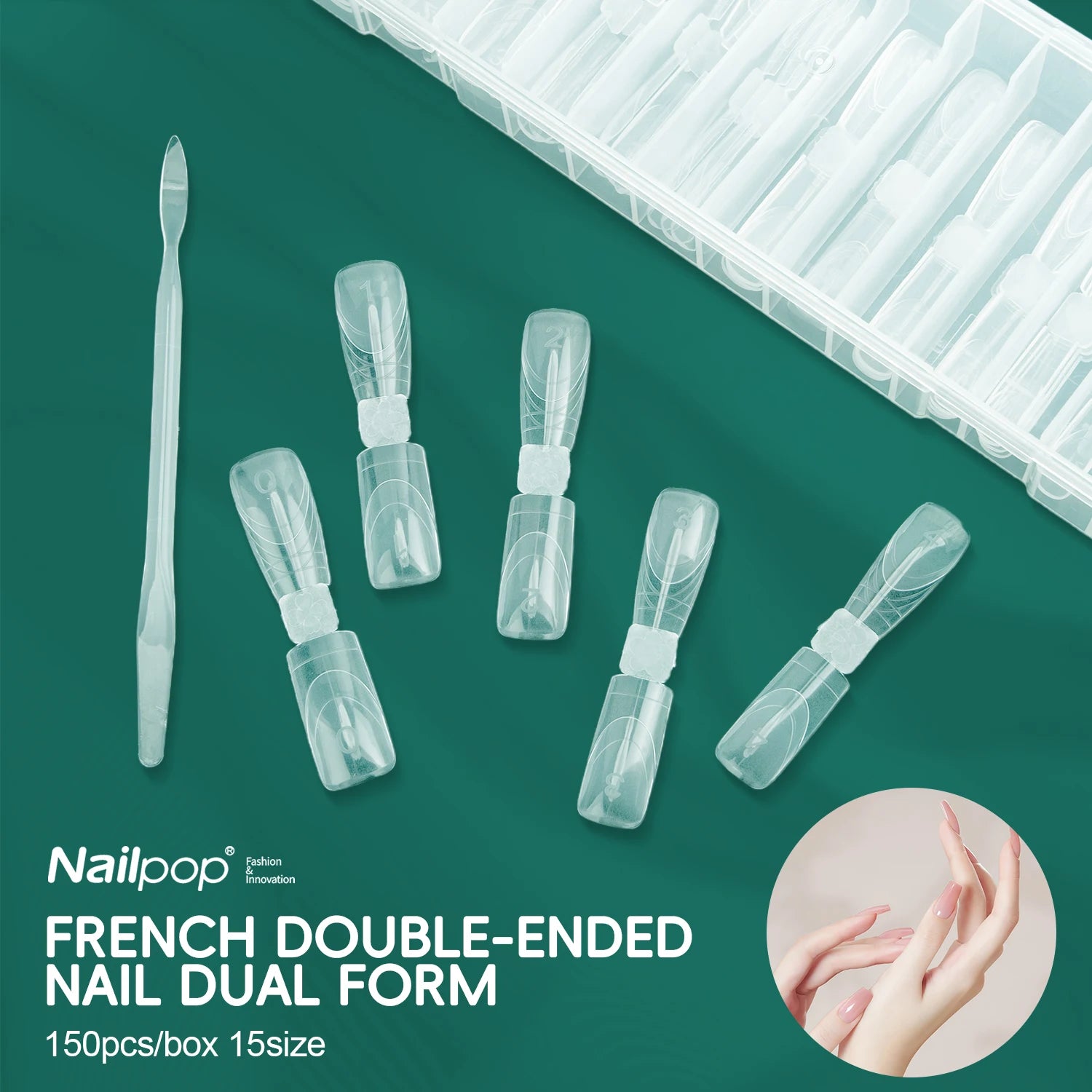 Nailpop 150pcs Dual Nail Forms Square Coffin Reusable Extension Molds Gel Builder Tips 15 Sizes Double Ended Pro Salon Nail Art