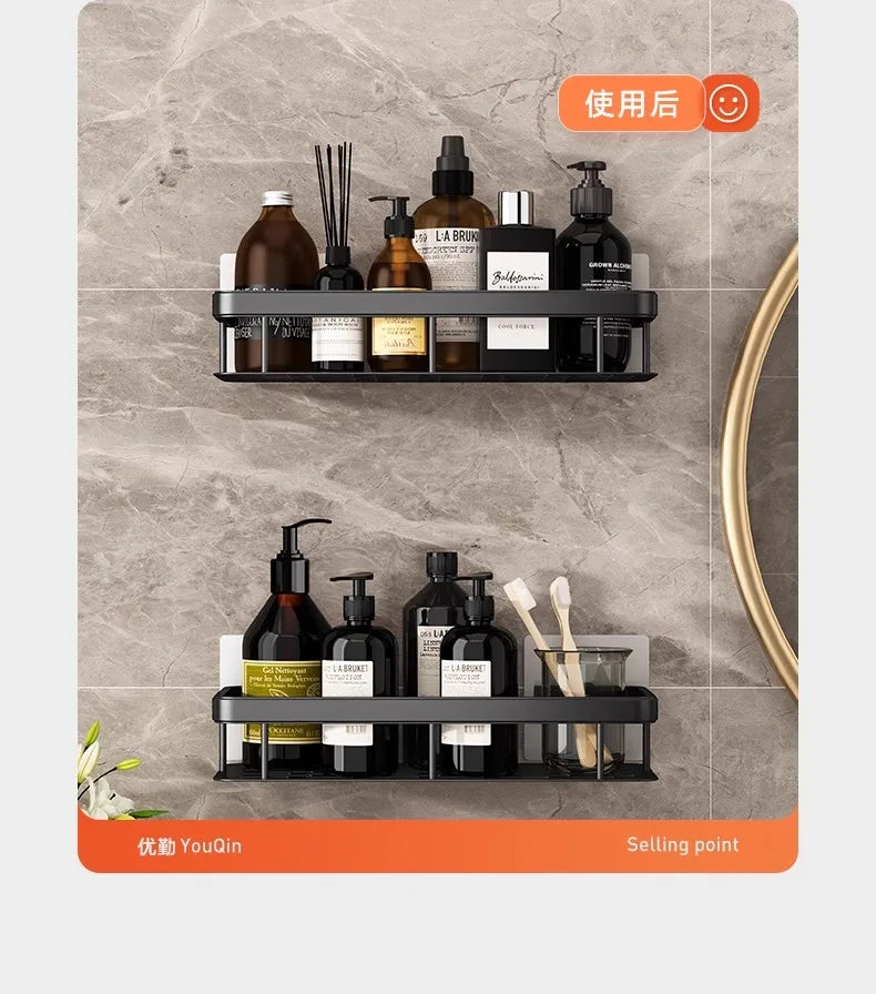 No-Drill Bathroom Shelf, Bathroom Rack, Toilet Washroom Shower Room Sink Wall-Mounted Storage Rack