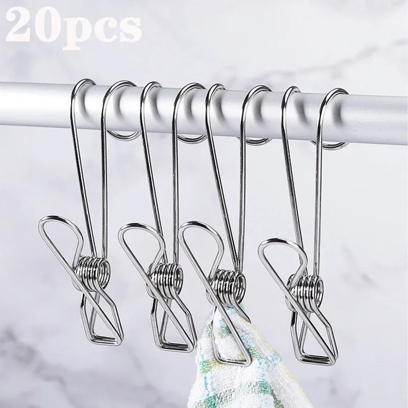 10/20pcs Stainless Steel Clothes Pegs Laundry Storage clip Hooks Photo Clip Bathroom Towel Clip Kitchen Organizer Holder Rack