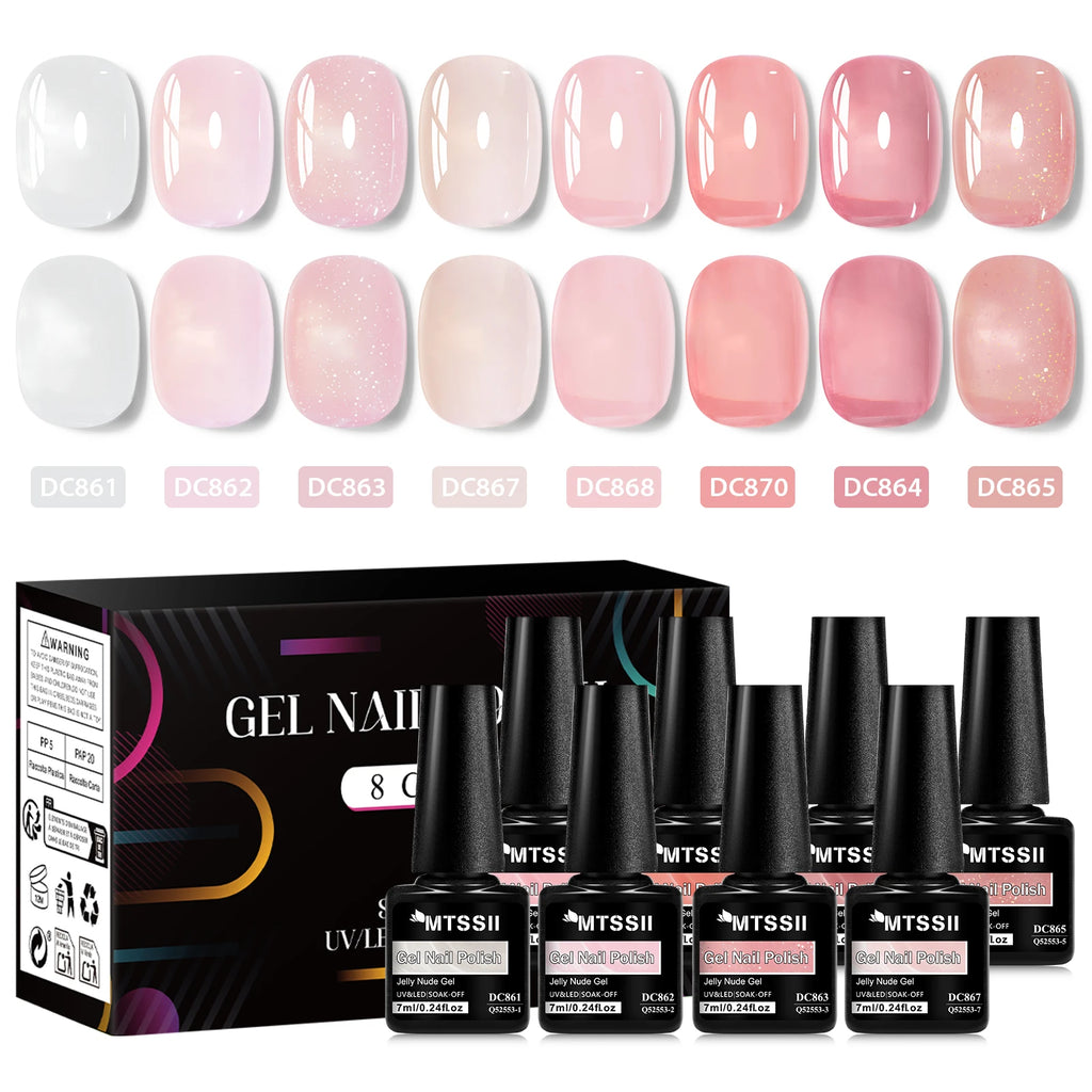 8pcs Nude Jelly Gel Nail Polish Set With Box Translucent Color Semi Permanent Soak Off UV LED Gel Varnish Nail Supplies Manicure