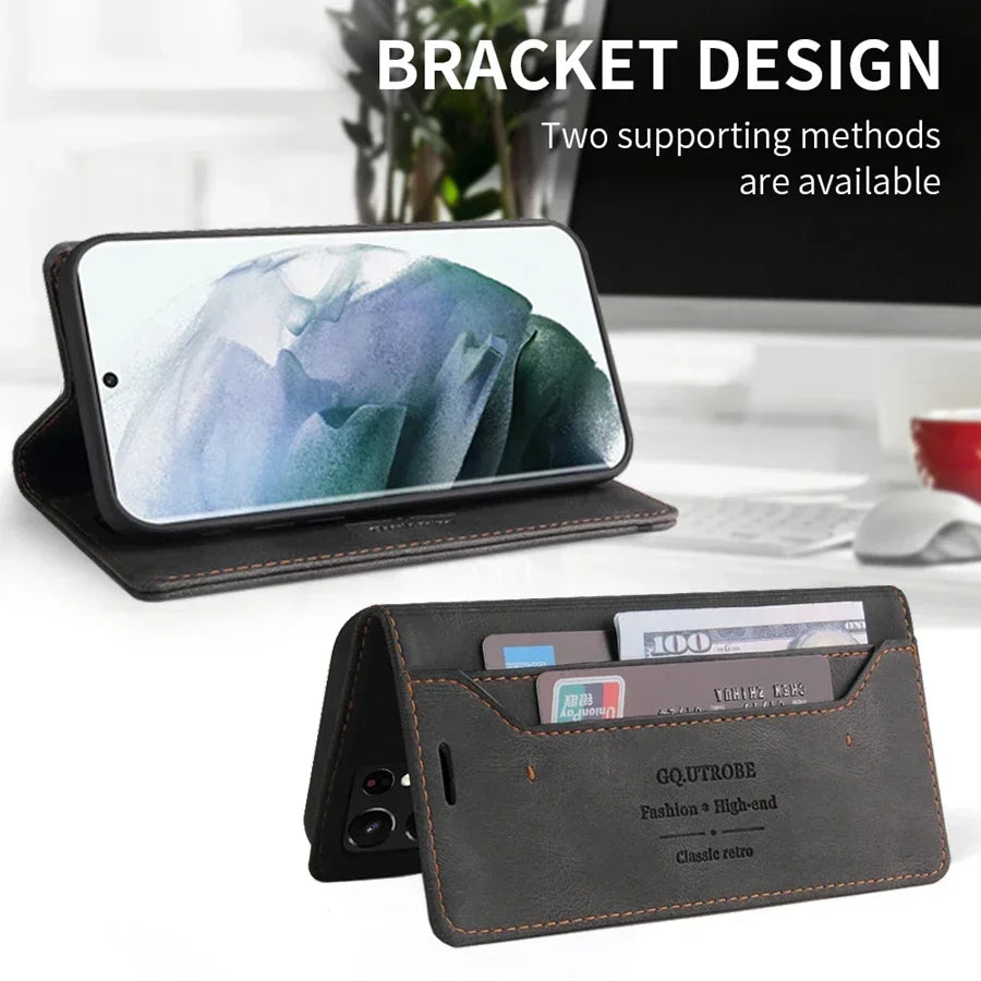 Wallet Anti Theft Brush Flip Leather Case For Samsung Galaxy S25 FE S24 Ultra A05s A06 A13 A14 A15 A16 A34 A35 A52 A53 A54 A55