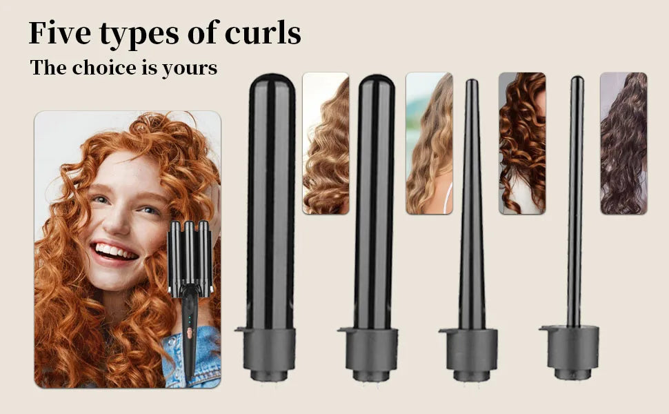 5 in 1 Hair Curlers Set with Curling Brush, 0.35”-1.25” Hair Curler Wand for Hairstyle and Heat Resistant Gloves and Hair Clip