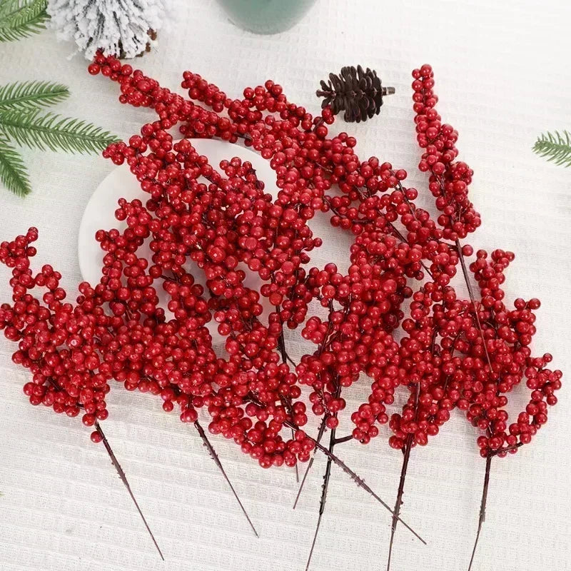 1/20PCS Artificial Berries Christmas Decoration Red Berry Branches for Xmas Tree Party Home Table Ornaments Fruit Wreath Decor