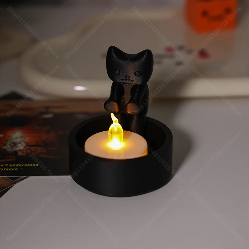 Cute Cat Candle Holder Decor 6.5cm Sitting Kitten Warmer Sculpture, Safe Plastic for Home Decoration