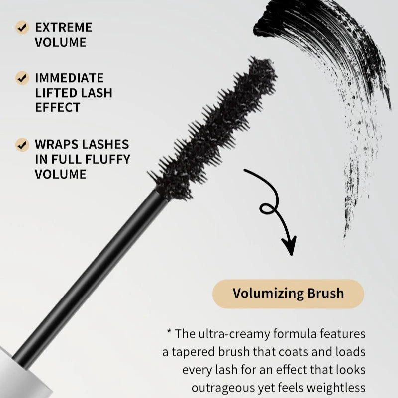 Volumizing & Curling Mascara - Natural Rich Lengthening in Deep Black, Waterproof, Smudge-Proof & Long-Lasting Setting Mascara