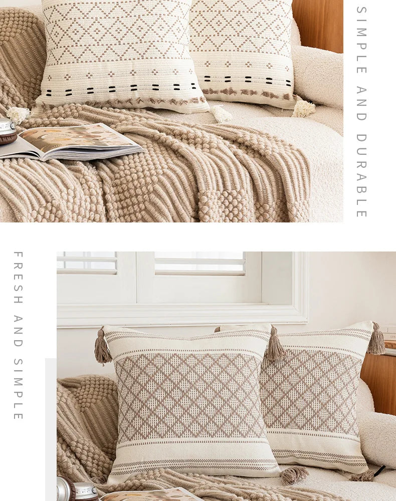 Battilo Luxury Pillow Cover with Tassels Soft Cotton Pillowcase Boho Decorative Throw Pillow for Living Room Sofa Cushion Cover