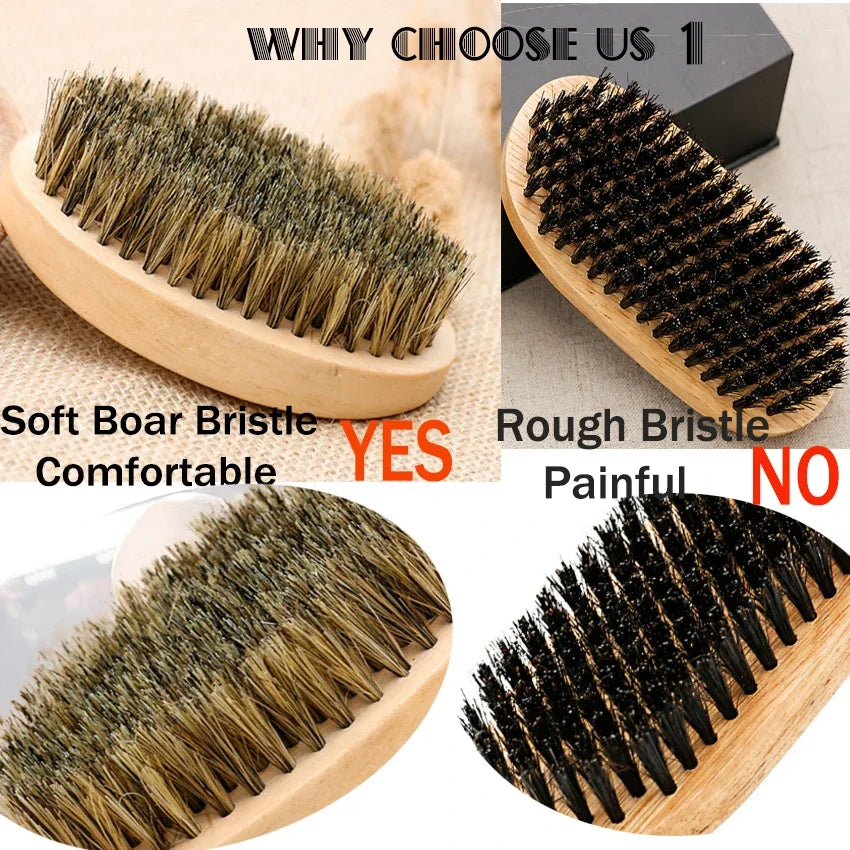 Soft Boar Bristle Wood Beard Brush Hairdresser Shaving Tool Men's Mustache Comb Kit With Bag Beard Hair Comb Set