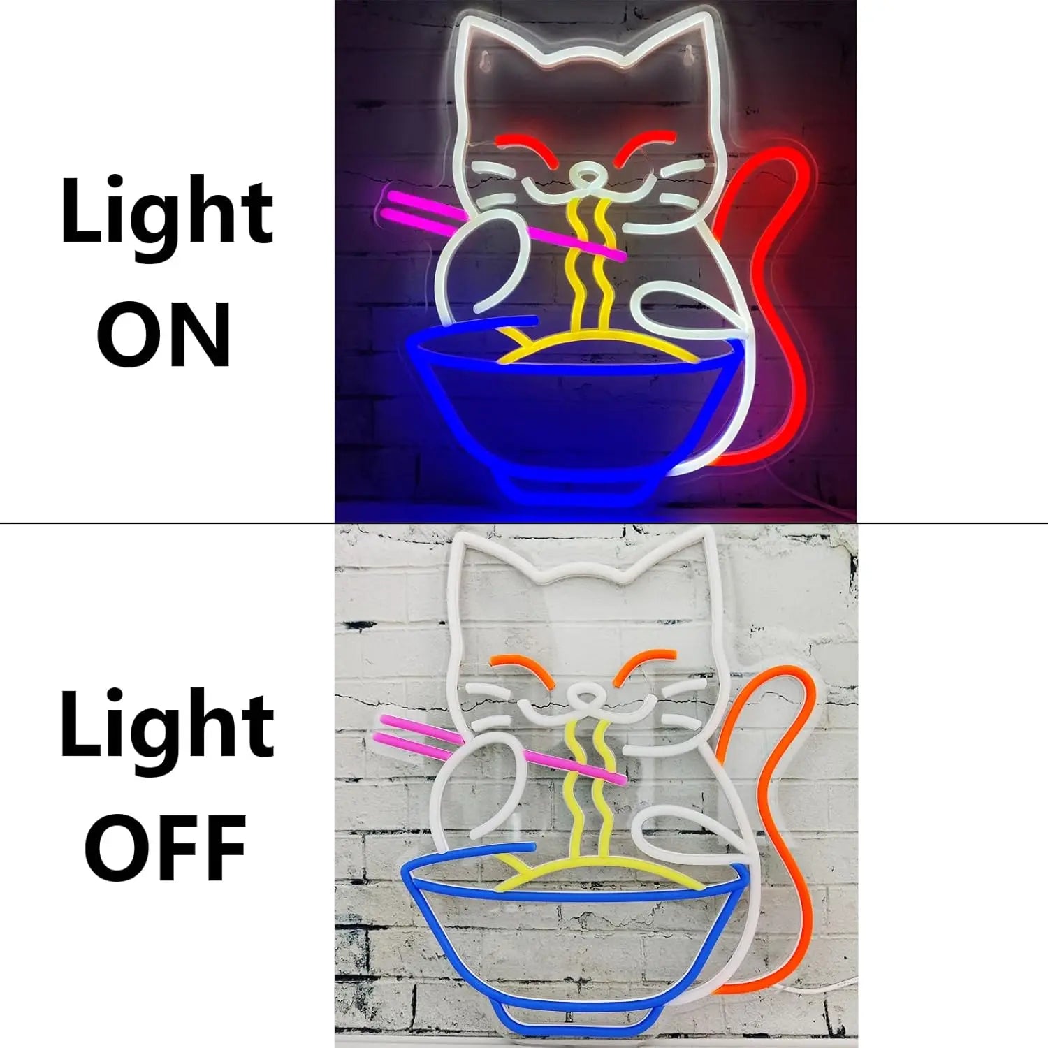 Lucky Cat Noodle LNeon Signs LED Neon Light Sign Light Up Neon Signs Wall Decor for Home Bar Living Room Store Club Bistro