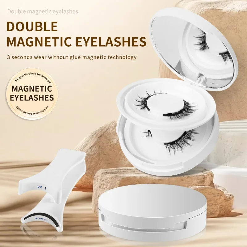 2pairs Magnetic False Eyelashes New Style Glue-Free Mink False Eyelashes Natural Nude Makeup With Mirror Reusable Beauty