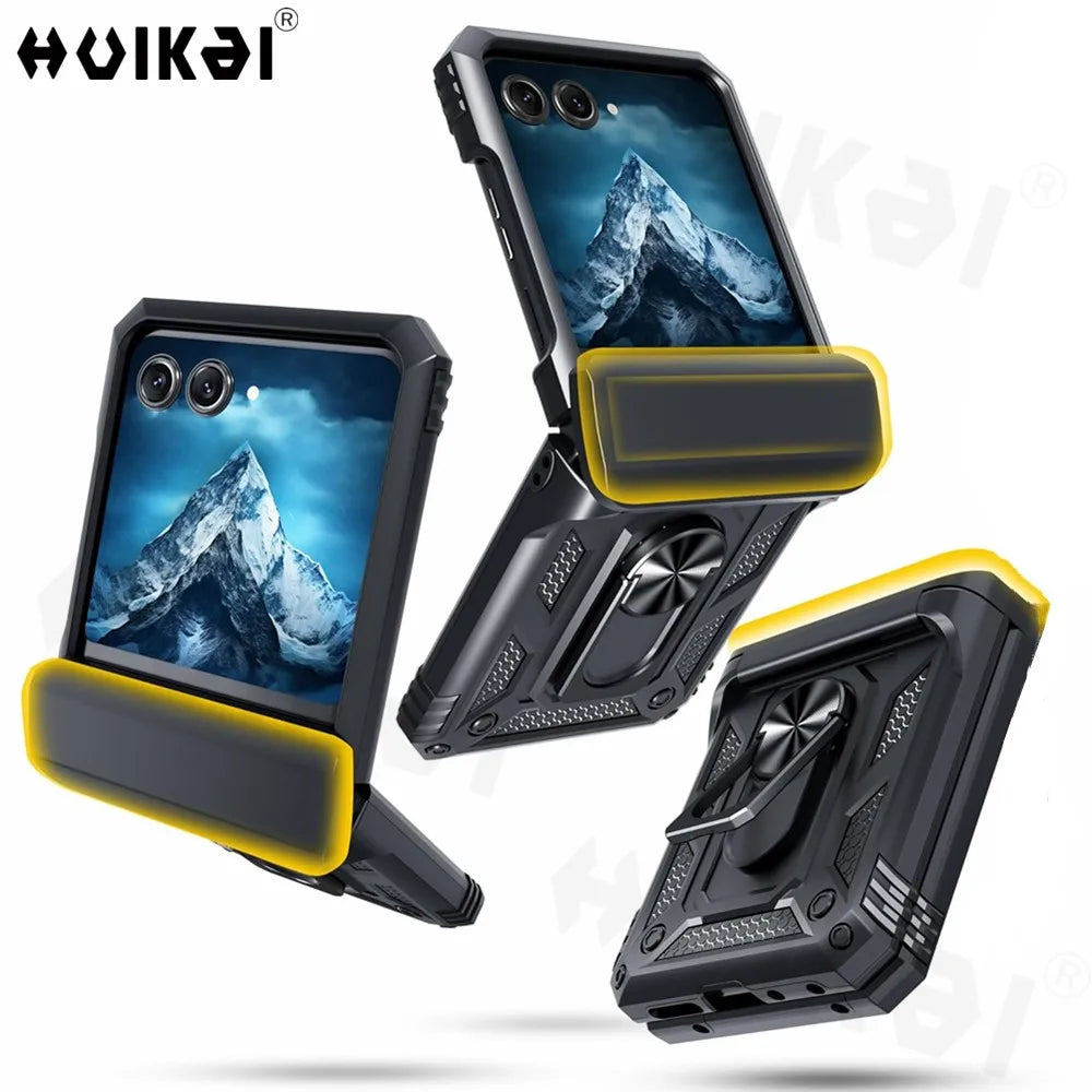Case For Samsung Galaxy Z Flip 7 5G Z Flip 6 Military Grade Shockproof Heavy Duty Protective Armor Magnetic Kickstand Ring Cover