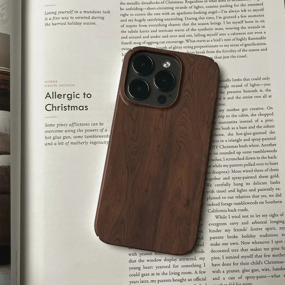 Premium Spiral Wood Grain Phone Case for iPhone 16 15 14 13 12 11 Pro Max XS XR XSMax 6 7 8 Plus Glossy HD Hard PC Cover