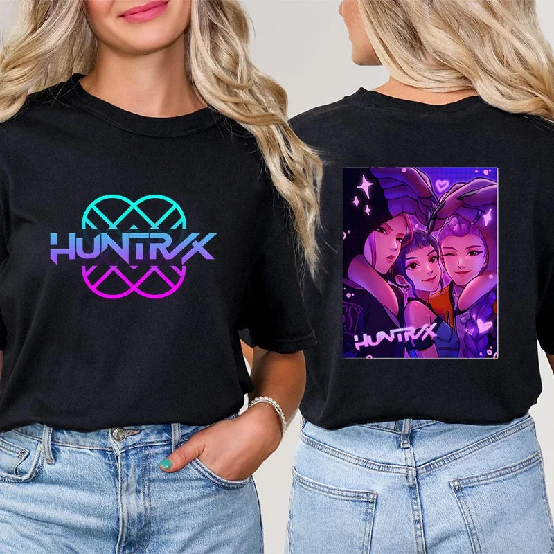 Kpop Demon Hunter HuntrX Print T-Shirts Korean Anime Tshirts Women Clothes Fashion Harajuku Kawaii T-shirt Women's Y2K Clothing