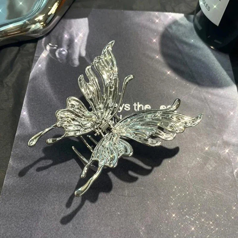 Butterfly Hair Clip Bright Silver Cross Geometric Hairpin Rose Flower Hair Claw Woman Girls Styling Barrette Headdress