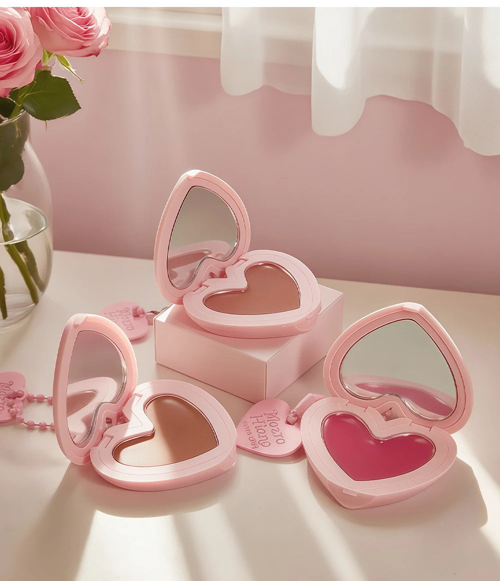 Waterproof Heart Shaped Cream Blush Long Lasting Silky Smooth Mirror Finish Lip Cheek Contour Brighten Tipsy Makeup