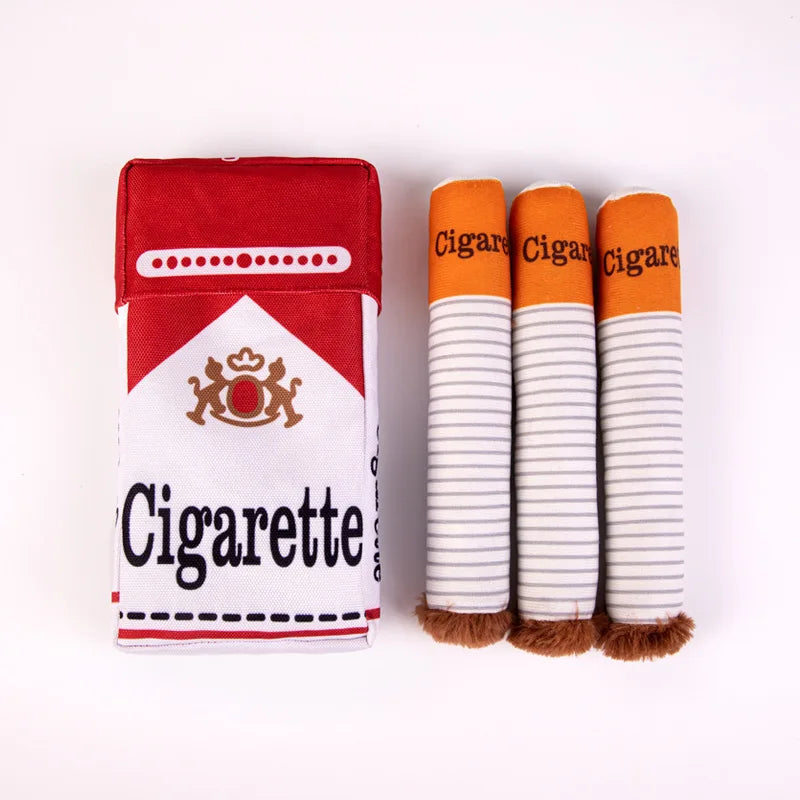 Stuffed Raw Dog Bite Toy Joint Cigarette Case Plush Cigar Funny Interactive Puppy Dog Chew Squeak Toys Cigarettes Toy for A Dog