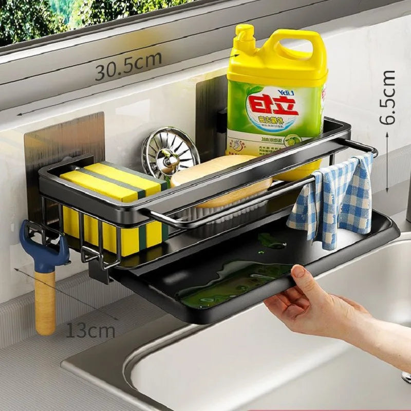 Wallmounted Kitchen Shelf Household Spice Rack Rags Detergent Storage Drainage Rack No Hole Installation Kitchen StorageShelf