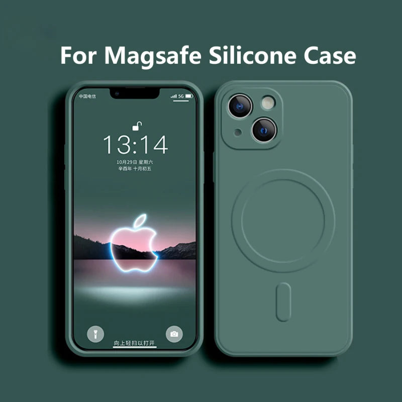 For Magsafe Magnetic Wireless Charging Luxury Soft Liquid Silicone Phone Case For IPhone 16 Pro Max 14 13 12 11 15 Pro Max Mini