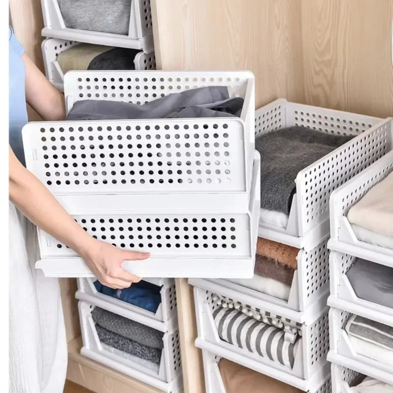 Foldable Clothes Organizer High-capacity Storage Box Stackable Plastic Wardrobe Drawer Basket Organization for Toys Home Kitchen
