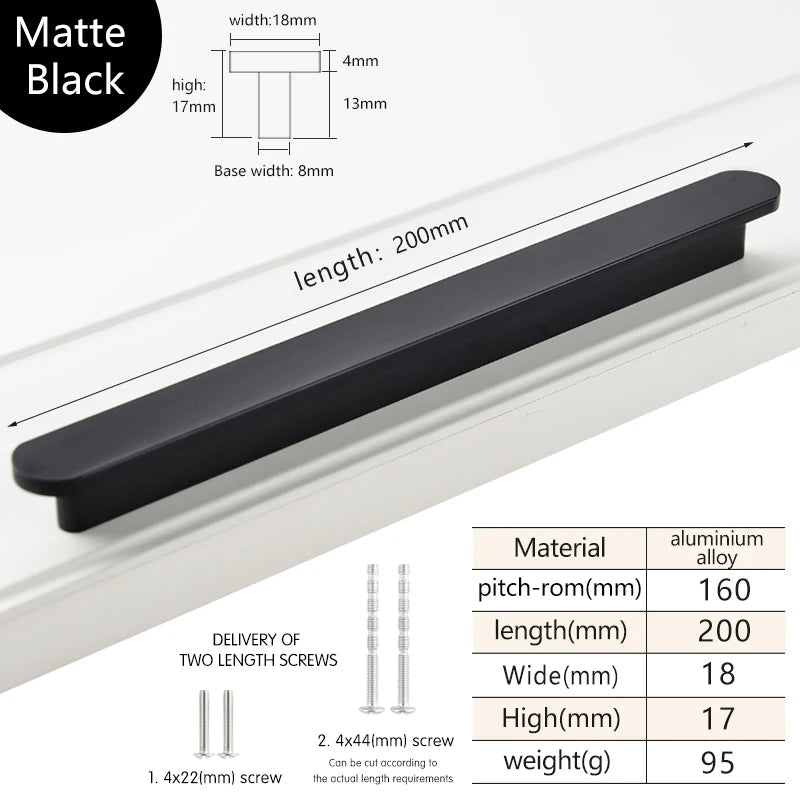 Modern style wardrobe cabinet bathroom cabinet black pulls drawer handles furniture cupboard aluminum alloy handle