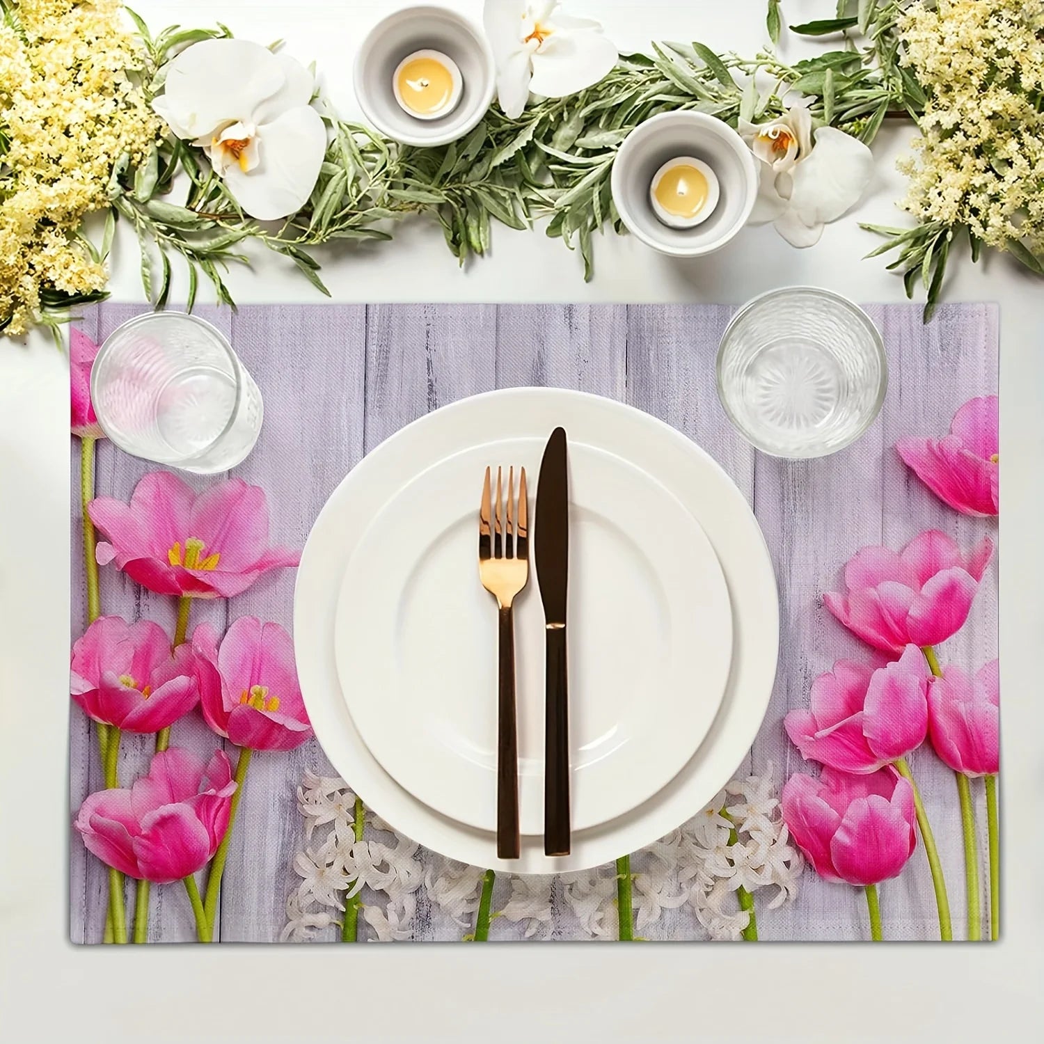 4pcs Placemats Summer Theme Floral Pattern Table Pad Set Colorful Printed Wooden Planks Table Mat For Indoor Dining Table Decor
