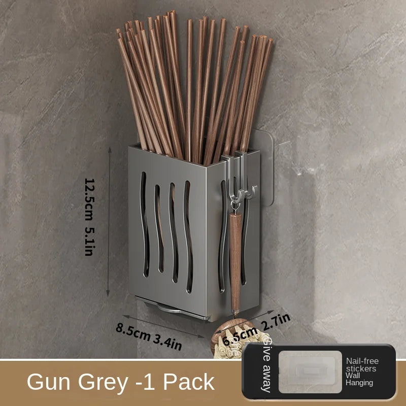 Chopsticks storage box, wall-mounted kitchen shelf without drilling, household chopsticks drainage basket, utensil bowl, chopsti