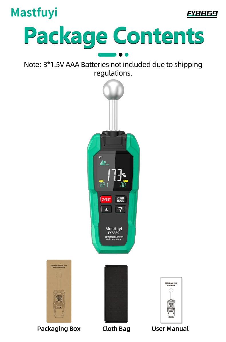 MASTFUYI Pinless Moisture Meter, Water Leak Finder, Non-Invasive Ball Sensor for Wood, Drywall, Flooring in Homes & RVs