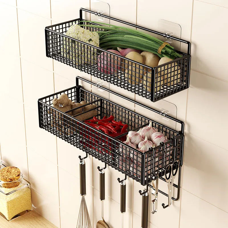 Kitchen Wall Shelf No Punch Easy Installation Drainer Basket Storage Rack Multifunctional Spice and Vegetable Storage Rack