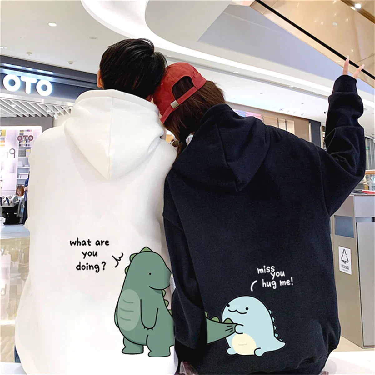 Fashion Cute Men's Rock Ni Shirt Dinosaur Long Printed Hoodie Sweatshirt Hoodie Fashion Casual Harajuku Cartoon Couple Hoodie