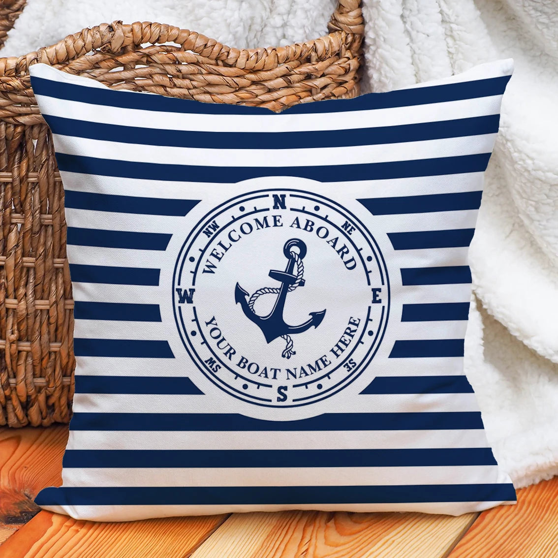 Custom Nautical Anchor Pillow Covers Personalized Boat Name Decorative Throw Pillowcases for Home Sofa Yacht Beach House Decor
