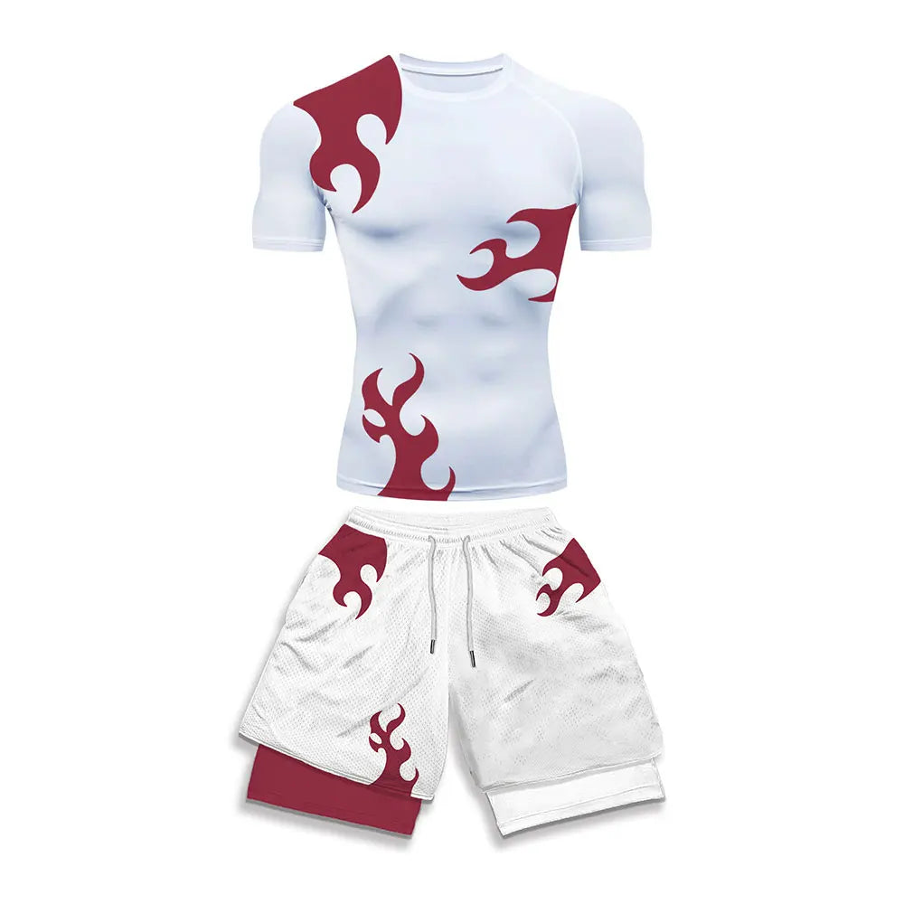 2025 Trendy Printed Compression Sports Suit Clothes Summer Men's Athletic Suit - Stylish Fitness Running Casual Two-Piece Set