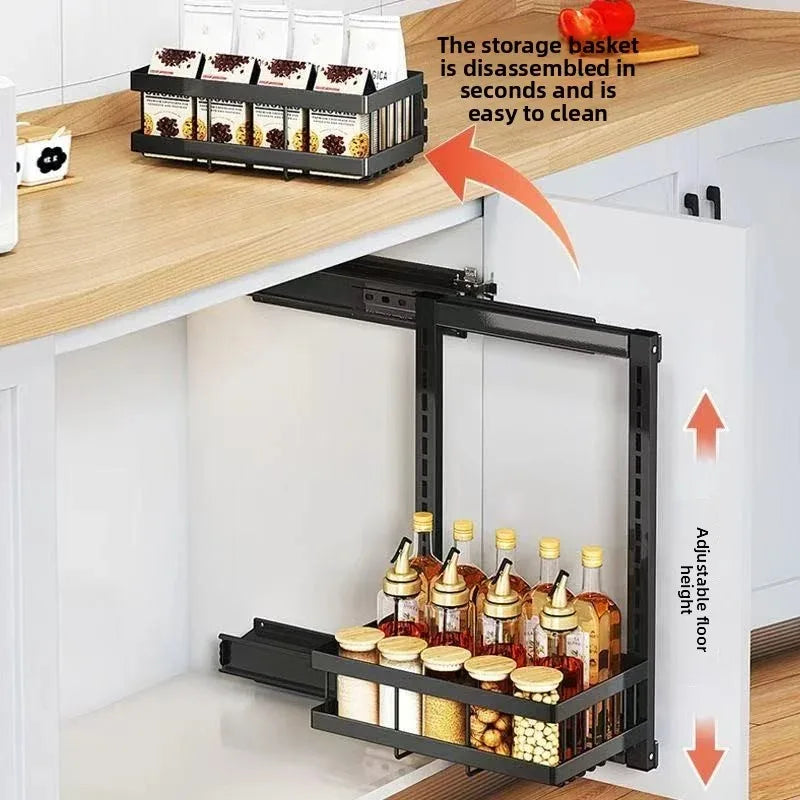 Large-Capacity Pull-Out Storage Cabinet for Home Kitchens Adjustable Under-Sink Storage Shelf with Sliding Mechanism