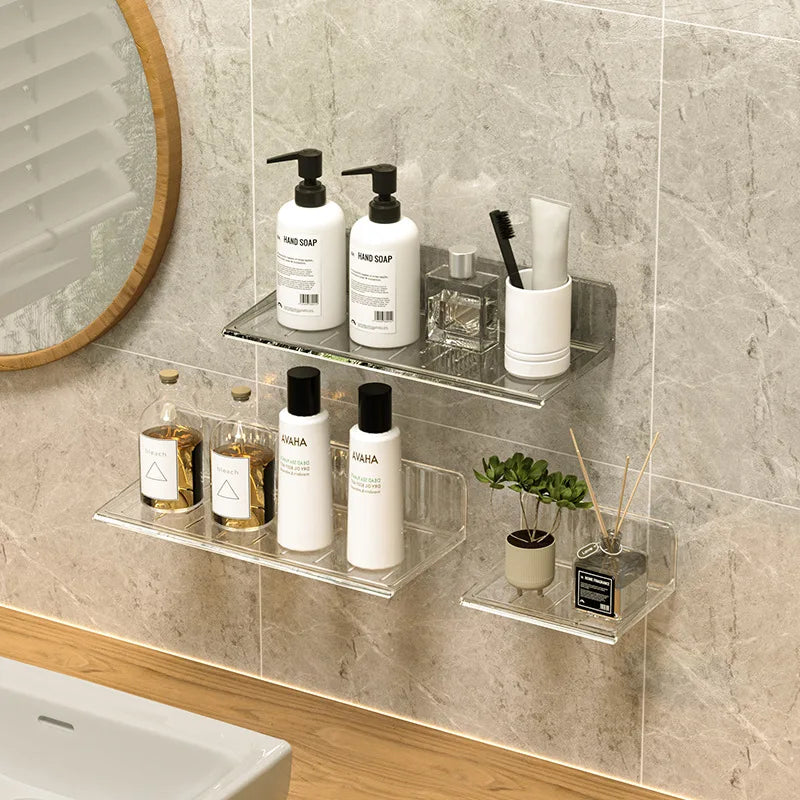 Wall-mounted Storage Rack for Bathroom, Punch-free, Household, Toiletry, Table, Cosmetic, Makeup, Rack, #3478
