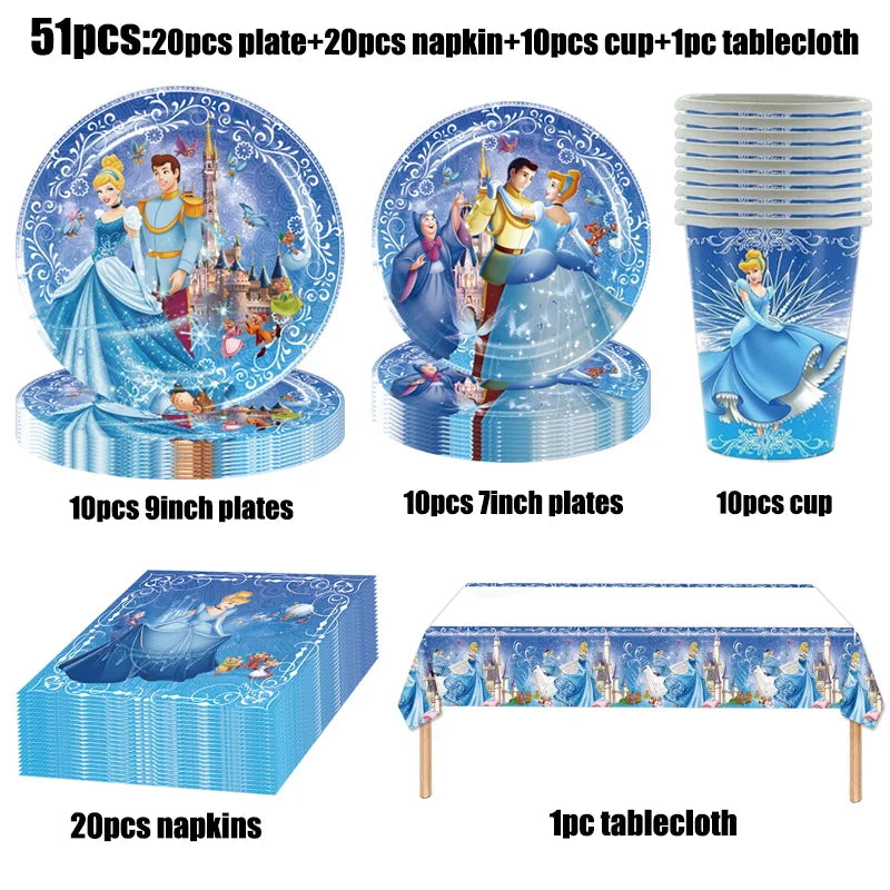 Disney Cinderella Princess Birthday Party Decoration Girls Cinderella Birthday Party Favors Plates Cup Napkins Tablecloth Supply