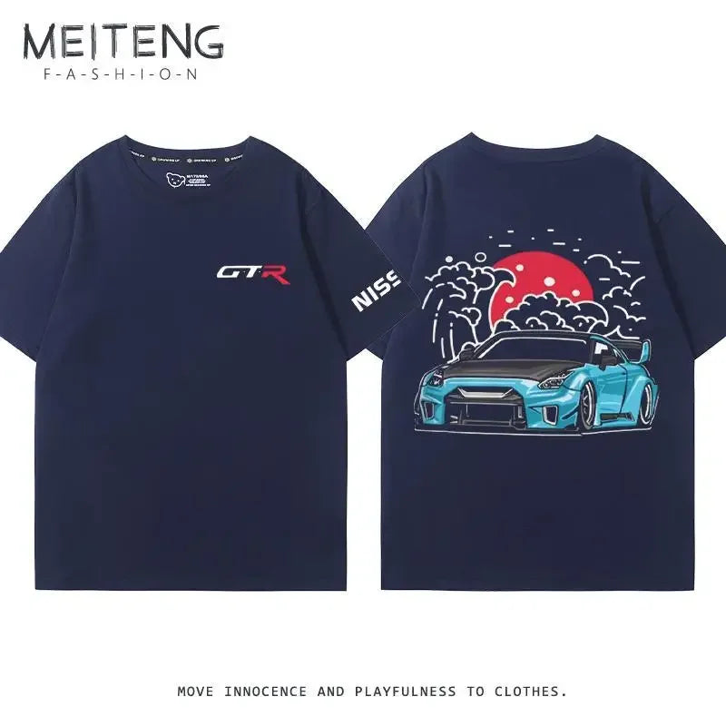 Men's Women's Summer Cotton Versatile Trend T-shirt Clothes Nissan GTR God of War R35R34 Modified Team Short-sleeved