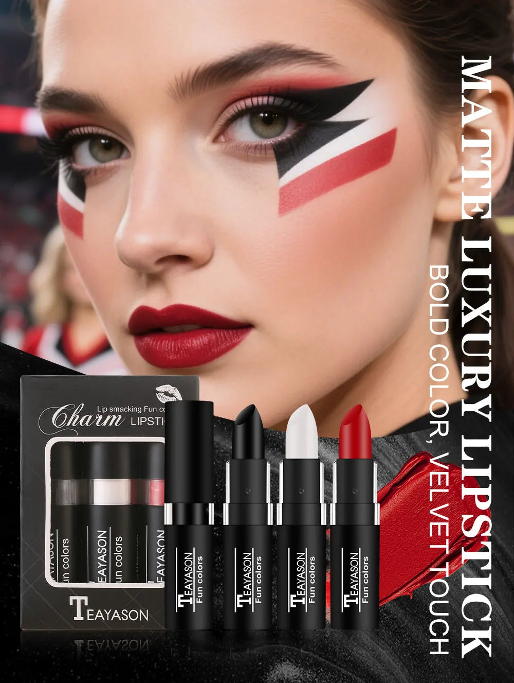 Matte Lipstick Velvet Finish Waterproof Long Lasting Non Transfer Dark Shades Black White Red Holiday Makeup