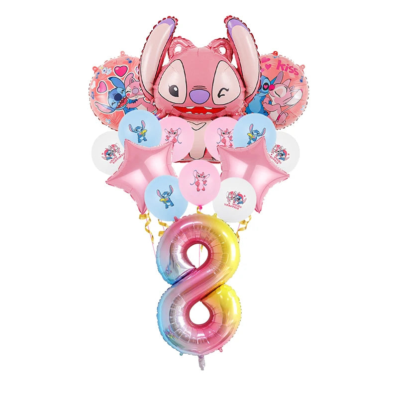 Lilo And Stitch Birthday Decoration Disney Pink Stitch Party Theme Tableware Set Angel Balloons Happy Supplies Kids Girl Favors