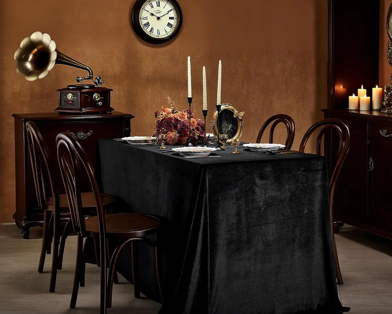 Black Velvet Tablecloth Halloween Luxurious Solid Rectangle Table Cloth for Party Wedding Kitchen Dinning Tabletop Decoration