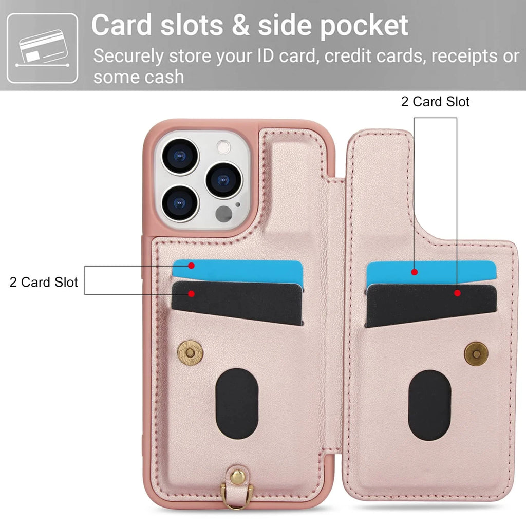 For iPhone 16 15 14 Pro Max Plus Case, Wallet with Card Holder, Cute Flower Design Crossbody Purse, Magnetic Kickstand Cover